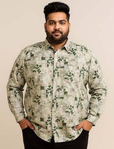 Saroo Men Printed Casual Light Green Dark
