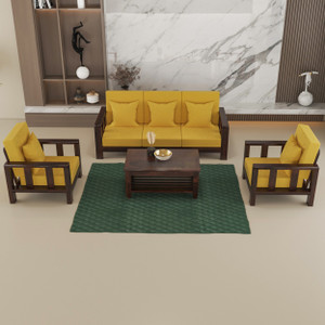 sarswatifurniture solid sheesham wooden fabric sofa set for living room home  office fabric 3  1  1 sofa set