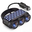 SARTE Car Cigarette Lighter Splitter with 3 Socket Power Outlet, USB QC 3.0 + PD Type-C Charging Port, 120W Max Power Charger, LED Light, 12V/24V Compatible for Car, SUV & Truck (Cable Extension)