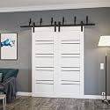 SARTODOORS Sliding Closet Doors 60 x 84 inches | Base 1094 White Barn Bypass/Black Rail | Opaque Glass MDF Modern | Closet Bedroom