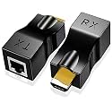 Hdmi Extender Over Cat5E/6, Ethernet to Hdmi 2 Ports Rj45 Ethernet Network Adapter, Support 1080P Up to 30M/98Ft Video and Audio for HDTV Ps4 Stb (Black) - 2 Pack