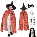 Sarvda Halloween Spider Web Cape for Kids| Orange &amp; Black Spider Costume for Boys &amp; Girls| Hat and Dracula Teeth| Halloween Stickers| For 2 to 8 Years Kids