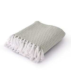 sashaa world chevron delight  green ivory versatile cotton throw blanket  ideal for living room sofa bed and chair  180x130 cm
