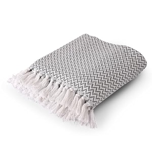 sashaa world chevron delight  grey ivory versatile cotton throw blanket  ideal for living room sofa bed and chair  160x130 cm