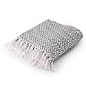 SASHAA WORLD Chevron Delight | Grey Ivory Versatile Cotton Throw Blanket | Ideal for Living Room, Sofa, Bed and Chair | 160X130 Cm