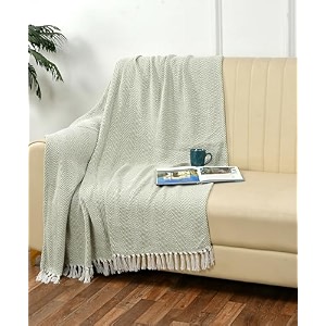 sashaa world weaved beige cotton throw  ideal for your home living room sofa bed chair picnic amp used for gift  130x180 cm tc - 125