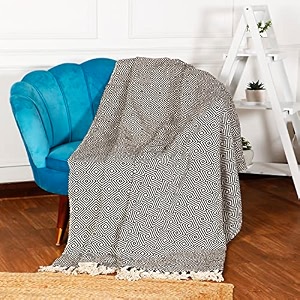 sashaa world cotton throw blanket  throw for living room sofa bed chair picnic amp used for gift  cotton diamond throw 130x 180 cm black