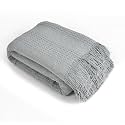 SASHAA WORLD Grey Cotton Throw for Sofa | Textured Woven Design | Soft, Lightweight & Breathable | Fringed Sofa Cover in Solid Grey | 100% Cotton bedcover, 200x200 cm