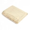 SASHAA WORLD Neutral Cotton Throw for Sofa | Textured Woven Design | Soft, Lightweight &amp; Breathable | Beige Fringed Couch Cover | 100% Cotton Bedcover, 200x200 cm