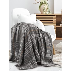 sashaa world soft check throw blanket  used both indoor and outdoor blanket for living room sofa bed amp chair  grey throw blanket pack of 1 180 x130 cm