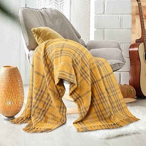 sashaa world soft check throw blanket  used both indoor and outdoor blanket for living room sofa bed amp chair  mustard throw blanket pack of 1 180 x130 cm