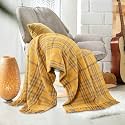 SASHAA WORLD Soft Check Throw Blanket | Used Both Indoor and Outdoor |Blanket for Living Room, Sofa, Bed &amp; Chair | Mustard Throw Blanket| Pack of 1, 180 x130 cm