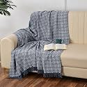 SASHAA WORLD Soft Herringbone Throw Blanket | Used Both Indoor and Outdoor |Blanket for Living Room, Sofa, Bed &amp; Chair | Navy Throw Blanket| Pack of 1, 180 x130 cm