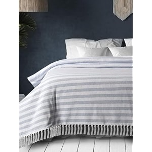 sashaa world striped throw - super soft amp breathable  bed cover for living room amp bedroom  blue amp white throw  170 x 200 cm