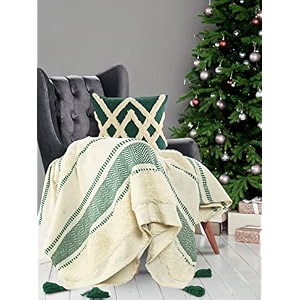 sashaa world striped throw blanket  throw for living room bedroom sofa chair and couch  green and ivory throw blanket  130x180 cm
