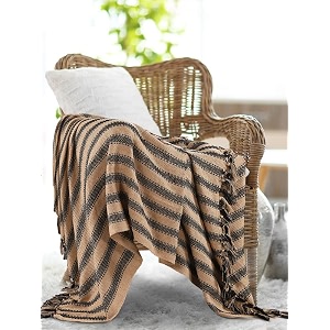 sashaa world striped throw medium with tasselled edges throw for living room bedroom sofa amp chair camel throw blanket  180 x130 cm