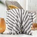 SASHAA WORLD Striped Throw Medium with Tasselled Edges |Throw for Living Room, Bedroom, Sofa &amp; Chair |Black &amp; White Throw Blanket | 180 x130 cm