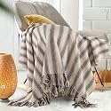 SASHAA WORLD Striped Throw Medium with Tasselled Edges |Throw for Living Room, Bedroom, Sofa &amp; Chair |Charcoal Throw Blanket | 180 x130 cm