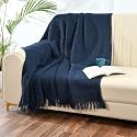 SASHAA WORLD Weaved Navy Cotton Throw | Ideal for Your Home, Living Room, Sofa, Bed, Chair, Picnic &amp; Used for Gift | 130X180 cm