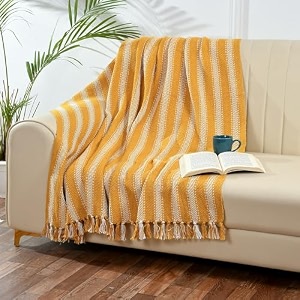 sashaa world yellow striped cotton throw  ideal for your home living room sofa bed chair picnic amp used for gift  130x160 cm