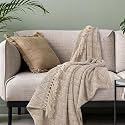 SASHAA WORLD Zig-Zag Patterned Beige Ivory Woven Throw | Ideal for Living Room, Sofa, Bed, and Chair | 130X160 Cm