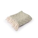 SASHAA WORLD Zig-Zag Patterned Green Ivory Woven Throw | Ideal for Living Room, Sofa, Bed, and Chair | 130X160 Cm