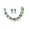 Sasitrends Classic Peacock Designer Oxidized German Silver Stone Studded Jewellery Set with Earring For Women and Girls