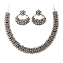 Sasitrends Classic Peacock Designer Oxidized German Silver Stone Studded Jewellery Set with Earring For Women and Girls