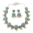 Sasitrends Classic Peacock Designer Oxidized German Silver Stone Studded Jewellery Set with Earring For Women and Girls