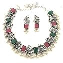 Sasitrends Classic Peacock Designer Oxidized German Silver Stone Studded Jewellery Set with Earring For Women and Girls