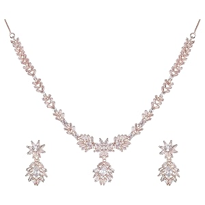 sasitrends traditional american diamond jewellery set for women and girls  rosegold rhodium silver plated ad necklace set for women  anniversary gift for wife and birthday gift for girls and women