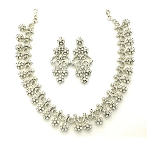 sasitrends traditional american diamond jewellery set for women and girls  rosegold rhodium silver plated ad necklace set for women  anniversary gift for wife and birthday gift for girls and women