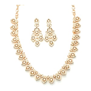 sasitrends traditional american diamond jewellery set for women and girls  rosegold rhodium silver plated ad necklace set for women  anniversary gift for wife and birthday gift for girls and women