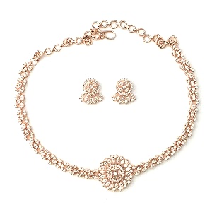sasitrends traditional american diamond jewellery set for women and girls  rosegold rhodium silver plated ad necklace set for women  anniversary gift for wife and birthday gift for girls and women