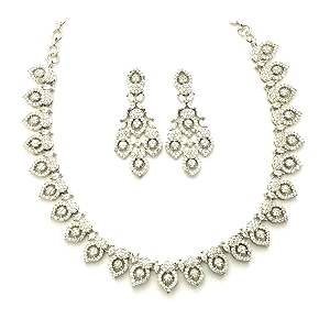 sasitrends traditional american diamond jewellery set for women and girls  rosegold rhodium silver plated ad necklace set for women  anniversary gift for wife and birthday gift for girls and women