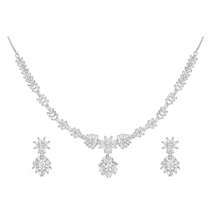 sasitrends traditional american diamond jewellery set for women and girls  rosegold rhodium silver plated ad necklace set for women  anniversary gift for wife and birthday gift for girls and women