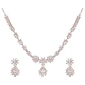 Sasitrends Traditional American Diamond Jewellery Set for Women and Girls | Rosegold Rhodium Silver Plated AD Necklace Set for Women | Anniversary Gift for Wife and Birthday Gift for Girls and Women