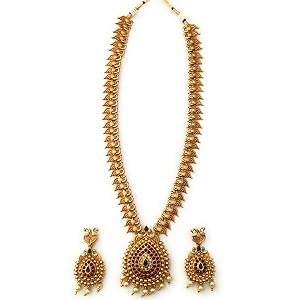 sasitrends traditional gold plated temple jewellery long necklace set with earrings for women and girls- 24 inches