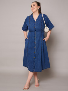SASSAFRAS Curve Women A-line Dark Blue Midi