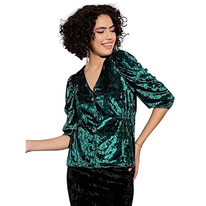 SASSAFRAS Emerald Velvet Front Button Top