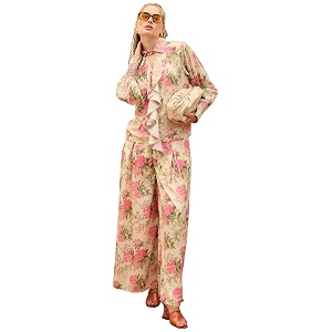 Sassafras Womens Floral Top with Flared Pants