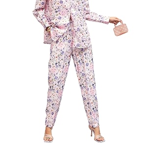 SASSAFRAS Womens Satin Floral Darted Pants