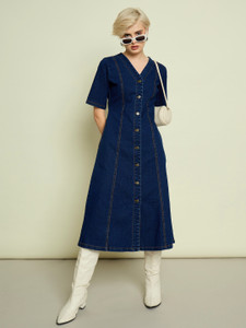 SASSAFRAS Women A-line Dark Blue Midi Calf