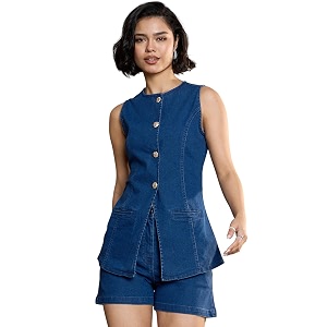 Sassafras Women s Denim Front Open Sleeveless