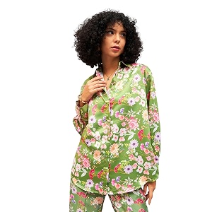 SASSAFRAS Women Satin Floral Oversized Shirt