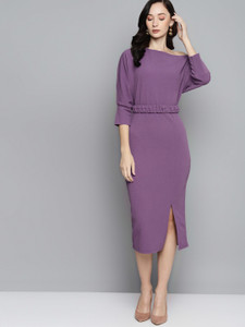 SASSAFRAS Women Sheath Purple Midi Calf Length