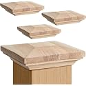 Sasylvia 4 Pack 3.5" x 3.5" Wood Newel Post Cap Fence Post Caps White Oak Mounting Kit for Indoor Stair Outdoor Fences Mailboxes Decks