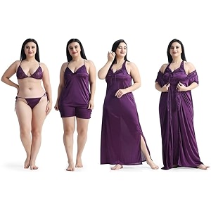 Satin 6 Piece Nightwear Set Coral Pink