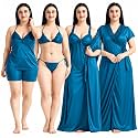 Satin 6 Piece Nightwear Set Coral Pink