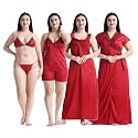 Satin 6 Piece Nightwear Set Coral Pink